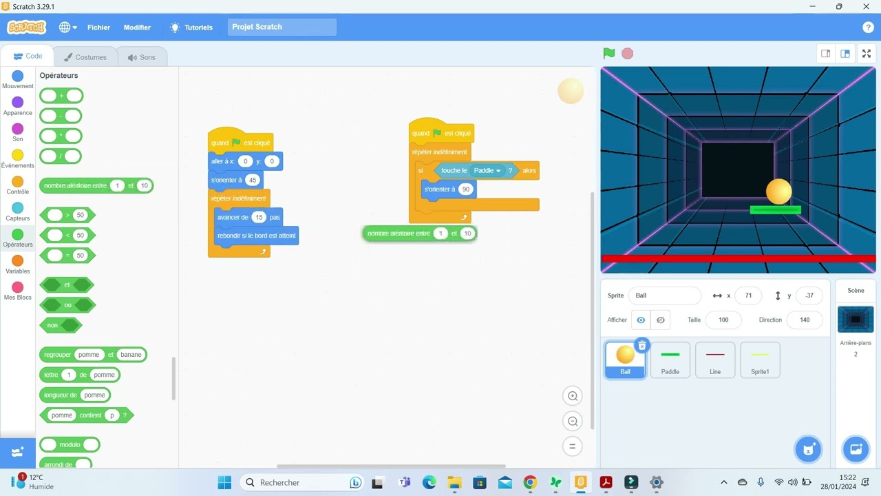 Jeu raquette et balle avec Scratch desktop