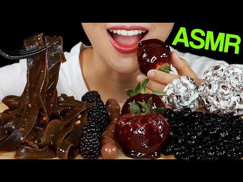 ASMR BLACK FOOD (NOODLES, <strong>CANDIED</strong> FRUITS, TAPIOCA PEARLS, CEREAL MARSHMALLOW) Eating Sounds