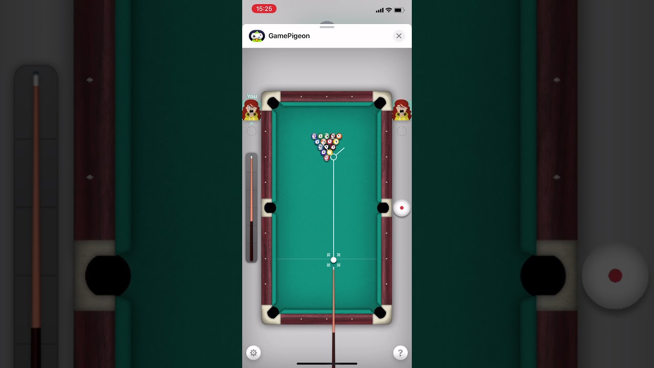 Hitting the 8 Ball on Game Pigeon iMessage in on the break.