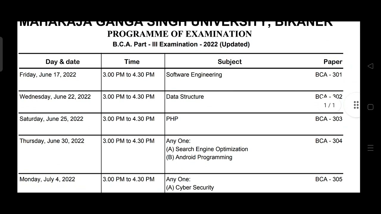 mgsu B.C.A. 3rd year revised time table 2022 ||