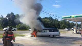Hearse caught on fire, tire explodes