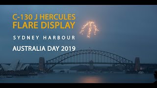 C-130J Hercules flare dispense over Sydney Harbour for Australia Day 2019