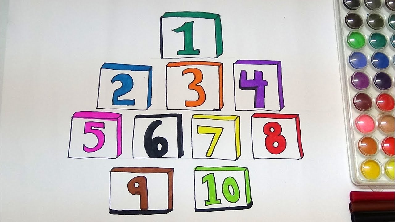 DRAW AND COLOR COUNTING BLOCKS 1 TO 10 COLORING PAGE FOR KIDS-LEARN 1 TO 10 BLOCKS FOR KIDS