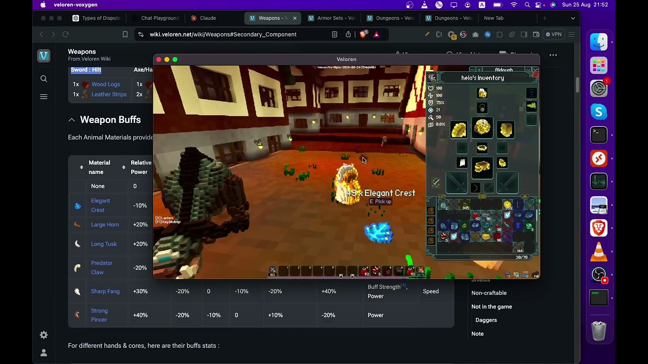 veloren craft weapons, command usage, give item