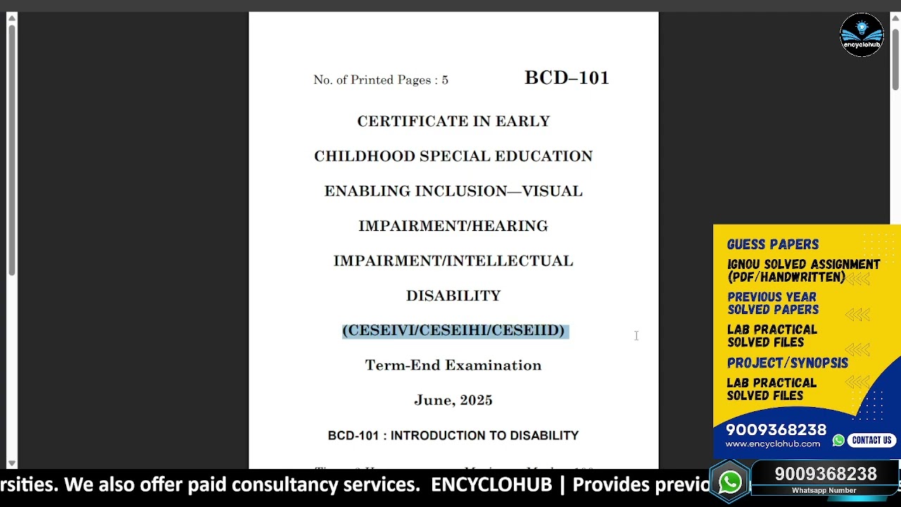 BCD 101 June, 2025 CERTIFICATE IN EARLY CHILDHOOD SPECIAL EDUCATION ENABLING INCLUSION
