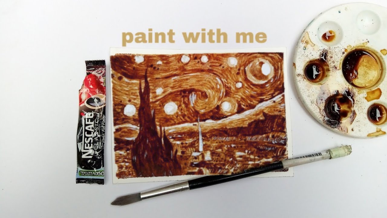 Coffee painting, Starry Night by Van Gogh Markulay arts Philippines