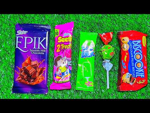 ASMR Most Popular Candys / some lots of colorful rainbow lollipop candy / unpacking chocolate eat