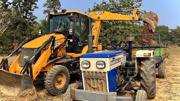 JCB 3DX Backhoe Loader Loading Mud In Swaraj 843 XM Tractor Trolley | Jcb And Tractor Cartoon Video