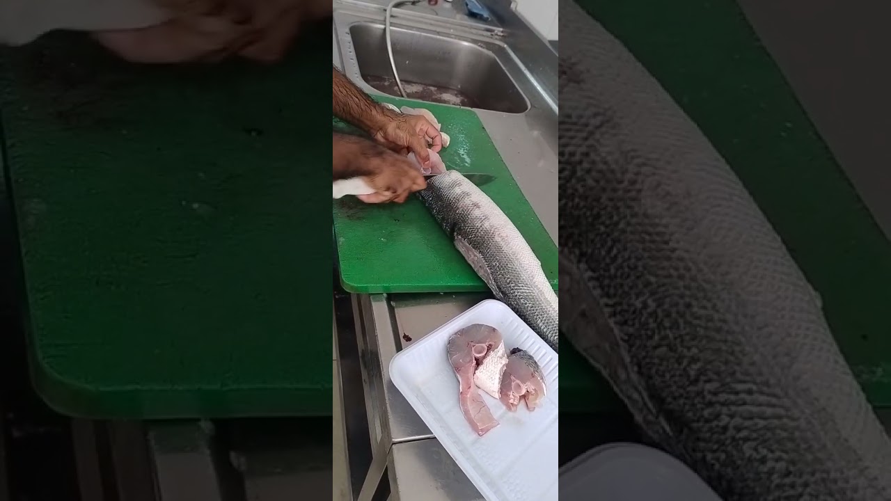 Cutting skills by professional the huge barracuda yellow fine