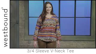 Westbound Women's Printed 3/4 Length Sleeve V Neck Tee