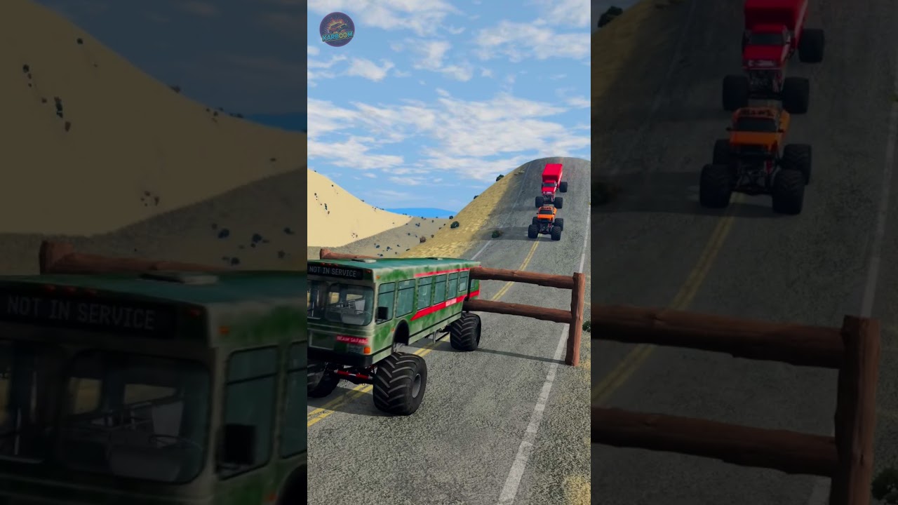 Monster Ambulance & Bus vs Logs Trap - KARBOOM  