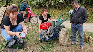 Girl repairs tractor that is difficult to start, produces lots of smoke, and how to fix it