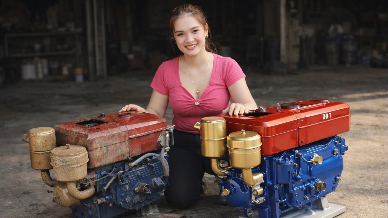 This Forgotten Diesel D8 Engine Was Dead for Years – Until a Genius Mechanic Girl Restored It