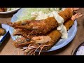 【定食】ド迫力のエビフリャー定食!ぶっとい3本がどどん!!小鉢もたくさんついてこのお値段!!伊賀市の陣屋さん