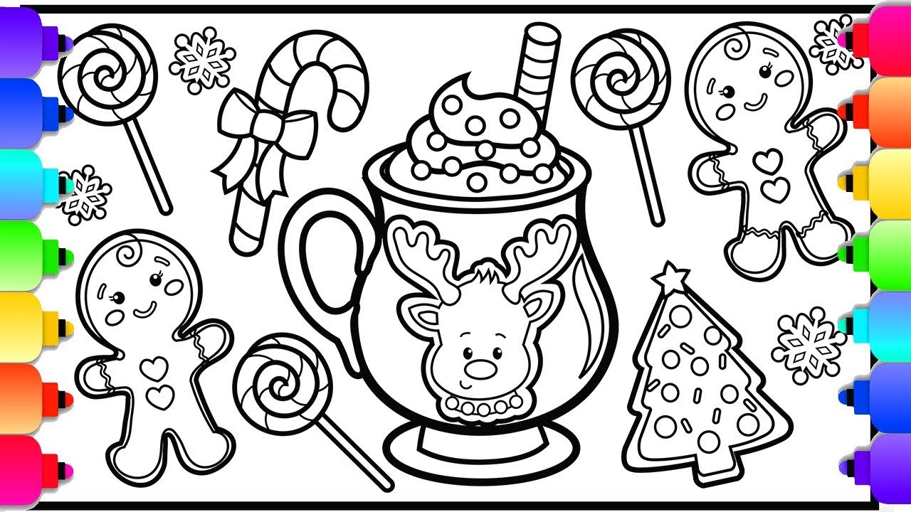 Download How to Draw Hot Chocolate, Christmas Cookies and Candy for Kids | Christmas Coloring Pages ...
