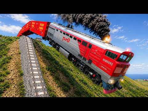 Train vs 💥Steep Slope #14 and Cars & Rails - BeamNG.Drive
