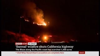 Weather Events - 'Surreal' January wildfire shuts California highway (USA) - BBC - 23rd January 2022