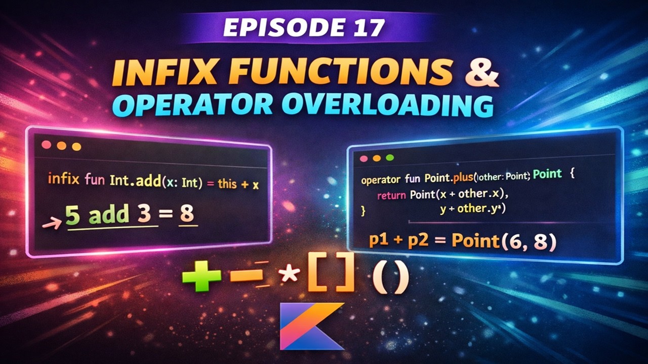 Episode 17 | Kotlin Infix Functions Tutorial + Operator Overloading ...