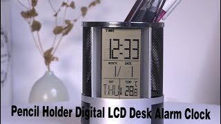 Acrylic Pen Pencil Holder Digital Desk Alarm Clock Calendar Temperature Timer HG Acrylic Pen Pencil Holder Digital Desk Alarm Clock Calendar Temperature Timer HG