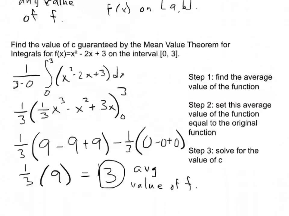 the mean value theorem for integrals homework answers