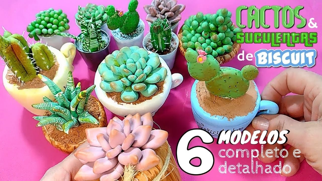 CACTOS E SUCULENTAS EM BISCUIT: PASSO A PASSO COMPLETO E DETALHADO!
