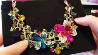 Hamer Multi-color Big Crystal Flowers Statement Necklace And Earrings