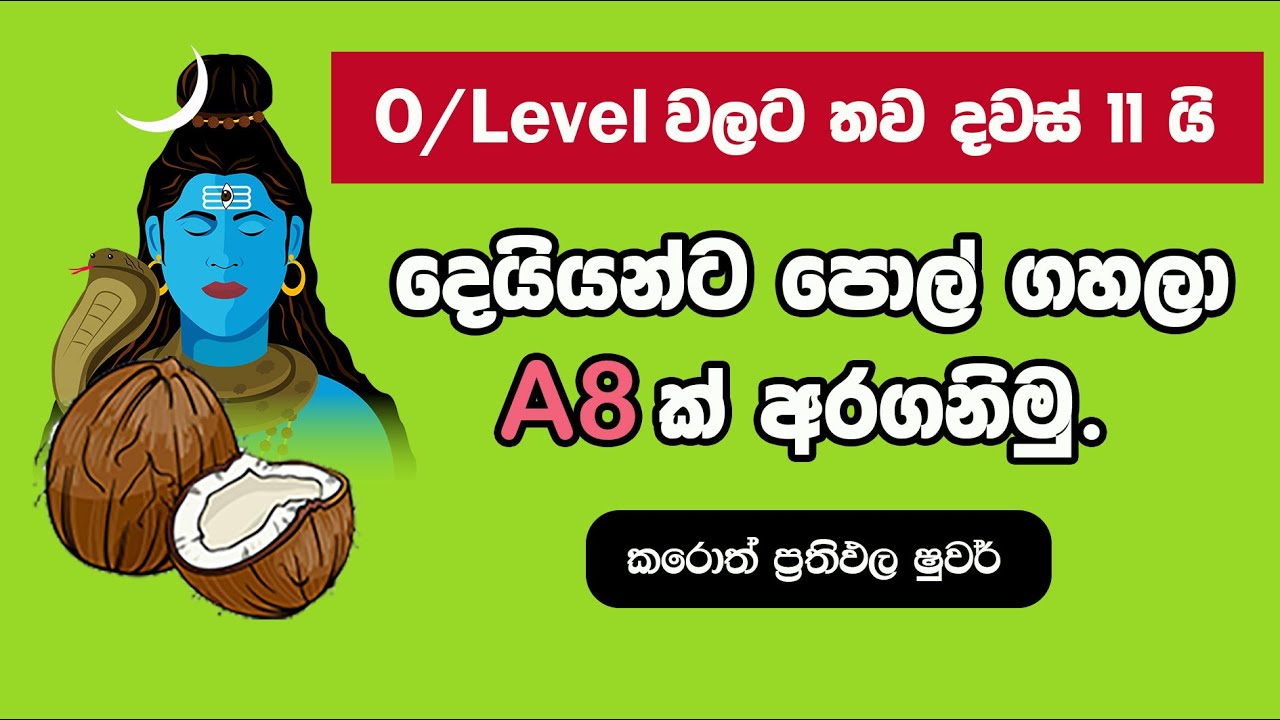 O/level වලට තව දවස් 11 යි.දෙයියන්ට පොල් ගහලා A8 කට යමු.