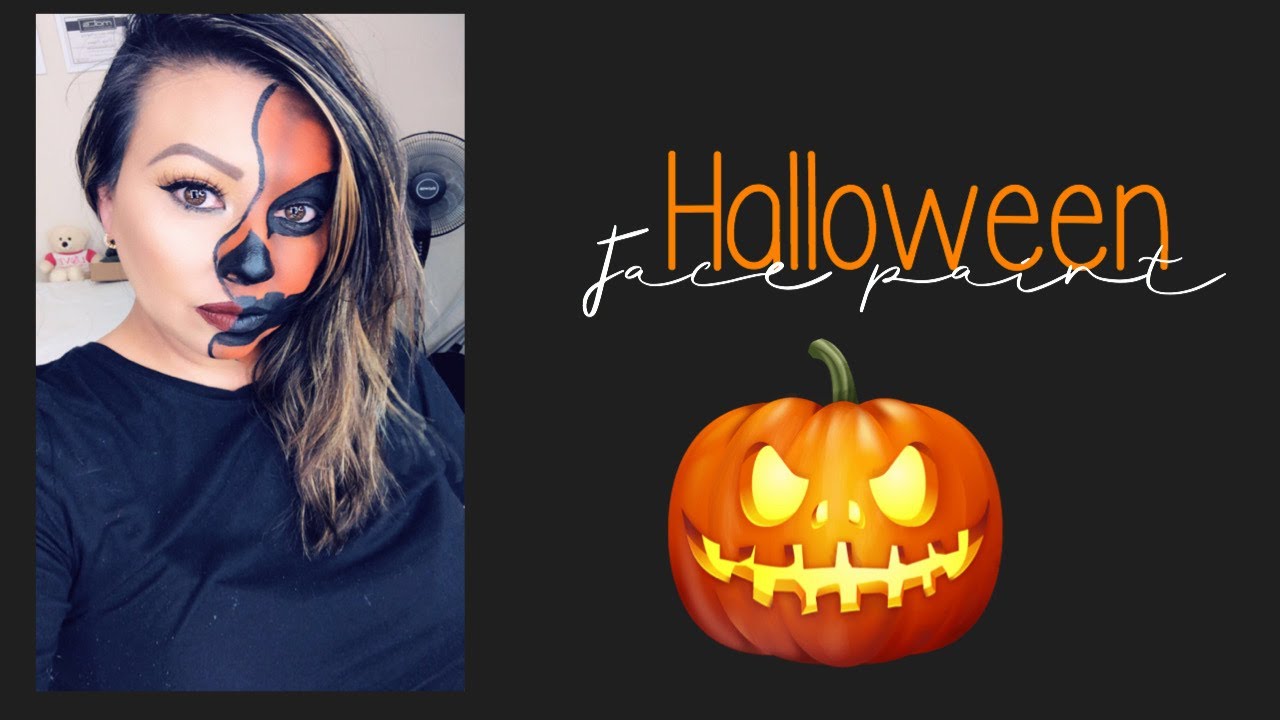 Halloween pumpkin adult face paint - YouTube