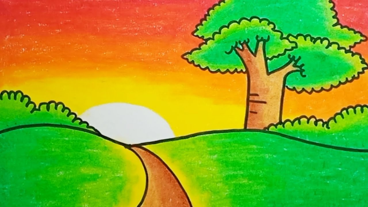 How To Draw Sunset Scenery Very Easy Step By Step |Drawing Sunset ...