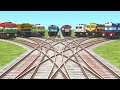 8 TRAIN RUNNING ON A TRACK LAID ON GREEN GRASS | Curved Railroad | Train Videos | Train Simulator