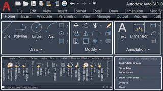 How to show and hide Tabs, Panels, Panel titles, Tool palette group, all windows in AutoCAD