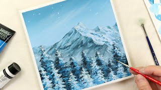 Winter mountain scenery / Acrylic painting for beginners / PaintingTutorial