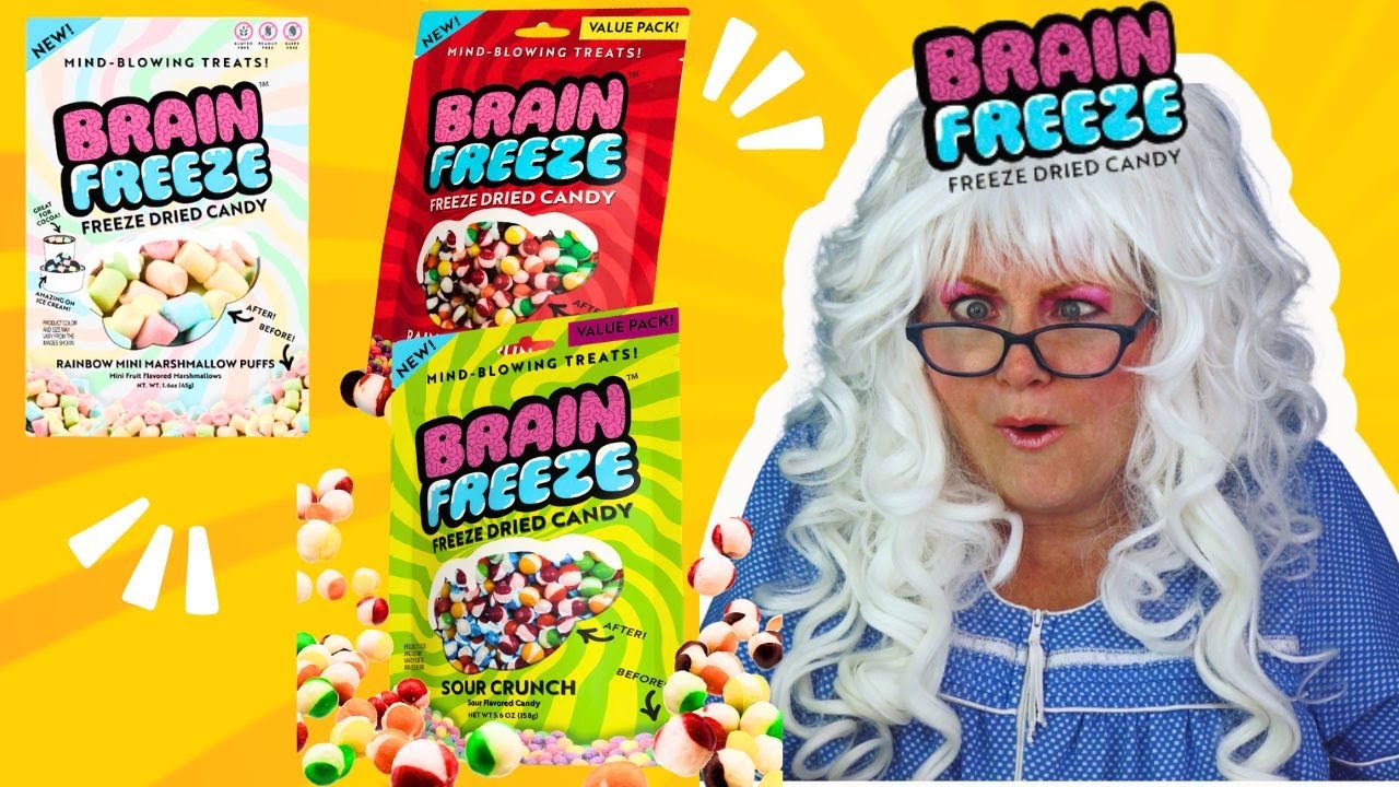 BRAIN FREEZE Sour Candy Worms Marshmallows Granny McDonald's Funny