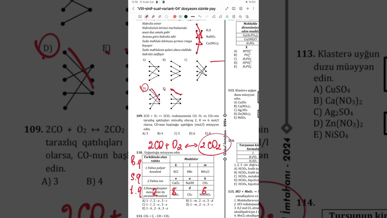 Dəyanət lisey;Qəbul imtahani IV qrup  kimya 