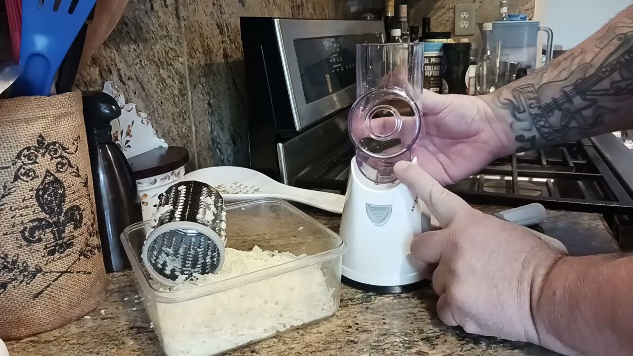 1628 OurOkHome Hand Crank Cheese Grater Rotary Shredder Mandolin Slicer 3 Interchangeable Blades how