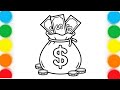 How to Draw Money Bag 💰 | Easy Drawing &amp; Coloring for Kids | Satisfying Art 