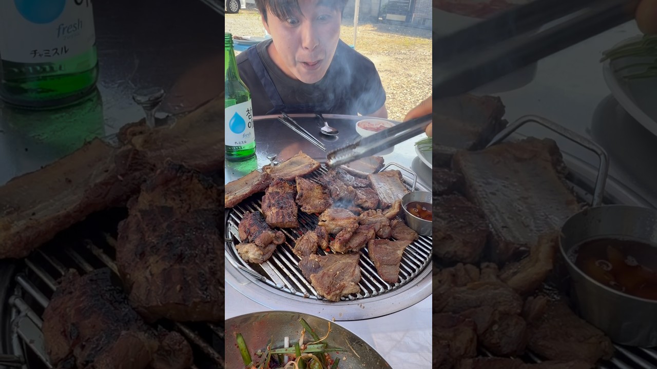 돼지갈비를 먹는 일본아재들 #shorts #koreanfood