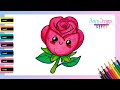 Cómo dibujar una ROSA KAWAII - dibujos fáciles Paso a paso