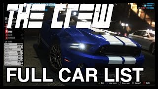 The Crew - Full 47 Car List Shown | WikiGameGuides - YouTube