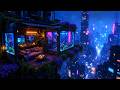 Lofi Ambient – Rainy Neon Metropolis from a Cozy Balcony with Aquariums | Calm Study Vibes | 4K