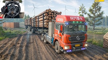 X3000 - Hauling Multiple Log Trailer Through Muddy Terrain | SnowRunner | Logitech G29 | #1042