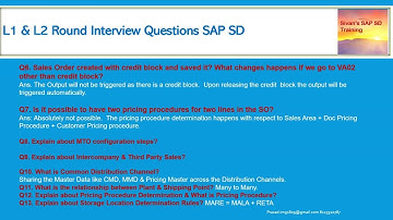 L1 & L2 Round SAP SD Interview Questions | Sivan