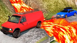 Cars vs Lava Crosses Mountain Road  🌋😱| BeamNG.Drive