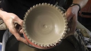Throwing / Making a torn ragged rimmed pottery bowl on the wheel