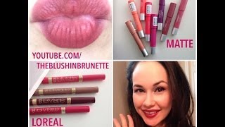 LOREAL LE MATTE LIPSTICKS & REVLON COLORBURST MATTE BALMS 💋 SWATCHES + TRYING ON!