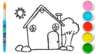 Let's Draw and Paint cute house Easily Together Painting, Coloring for Toddlers & Beginner