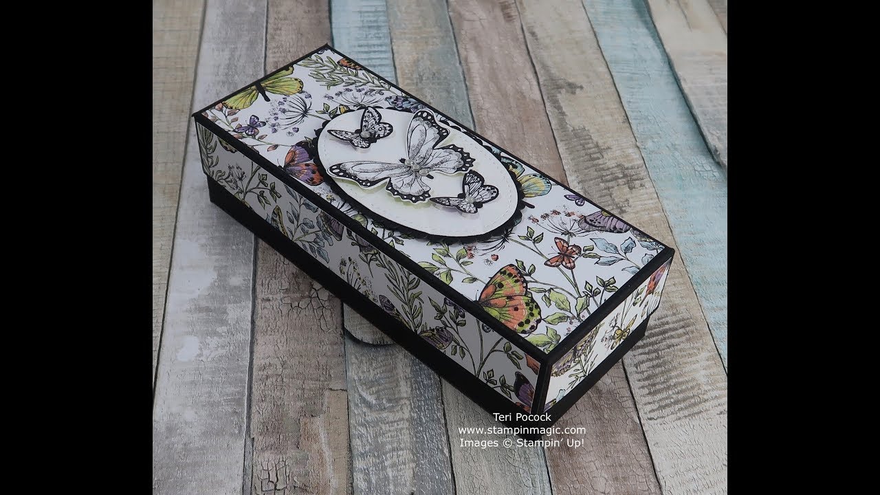 Gift Box using Botanical Butterfly papers from Stampin' Up! (5¾"x2¼"x1½")