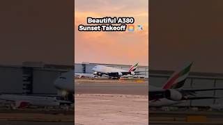 Emirates A380 🌅🛫Sunset Takeoff✨✈️#emirates #a380 #aviation #sunset #planespotting #airbus #plane
