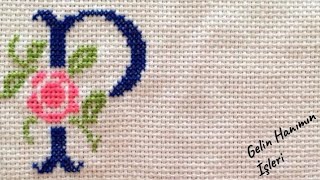 Part-1 Etami̇n Havluya Güllü P Harfi̇ Nasil İşleni̇r Cross Stitch Bordado Em Ponto Cruz