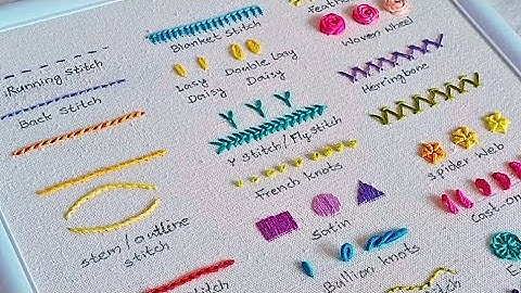 Top 24  Stitches in Hand Embroidery ‼️ Embroidery stitch sampler|Beginners tutorial  🪡🧵